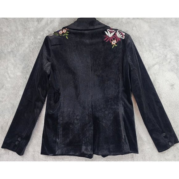 Colleen Lopez Jacket Womens Extra Small Black Velvet Floral Embroidered Blazer - Picture 2 of 12